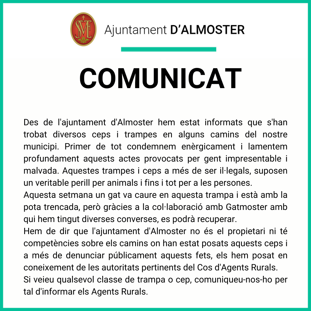 Read more about the article Comunicat de l’ajuntament d’Almoster envers els ceps a Almoster